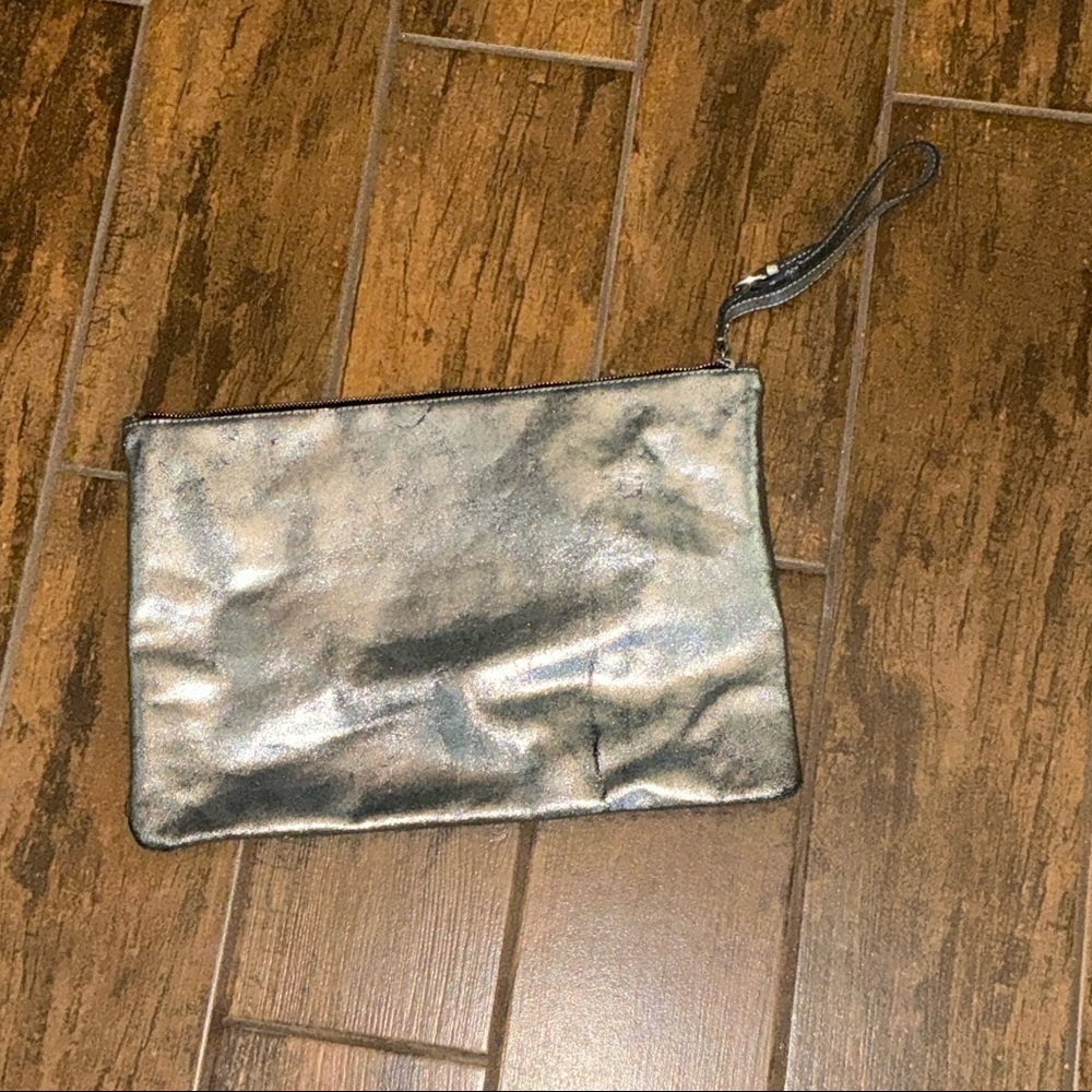 Tzafaluc silver clutch bag.  Vegan non leather.  Clutch bag.
